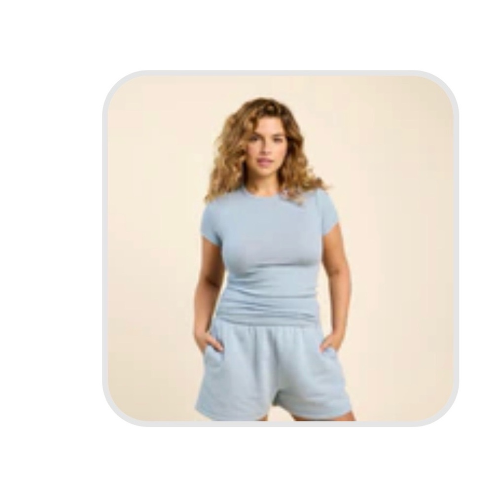 nuuds slinky rib Short Sleeve in Mist (lt blue) in XXL